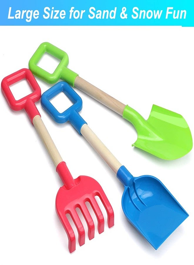 Amarlozn Jumbo Beach Shovels Rake Spade Toys Set for Kids, 16" Long Wooden Handle ABS Plastic Sand Scoop, Planting Summer Winter Gift for Mud Sand Snow Digging, Backyard Gardening Tool Accessories, 3 Pack - Image 5